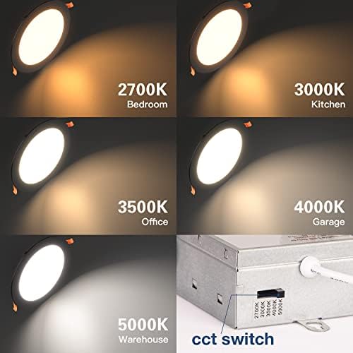 AMICO 1 pacote de 6 polegadas 5ccc Ultrefin LED LIGHT RECUTADO LEITO RECUTADO COM J-COX, 2700K/3000K/3500K/4000K/5000K SELECILÍVEL,