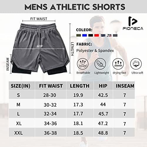 Fioneca 2 em 1 shorts masculinos Casual 2 pacote, execução de shorts de ginástica para homens 7 polegadas, shorts de exercícios com bolsos e loop de toalhas