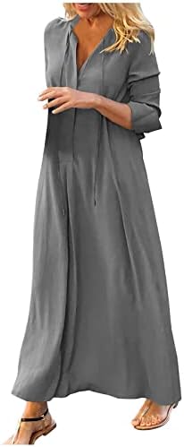 Vestidos de camisa casual para mulheres 2022 Camisetas de manga longa e de manga longa Vestido de cor sólida Maxi Long Autumn