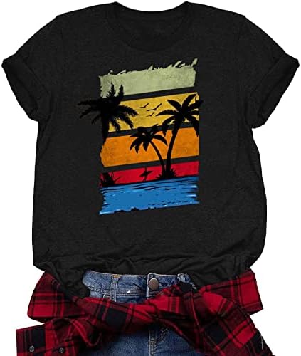 Casual de verão feminino Casual Crew Neck Gráfico básico Manga curta Tamas da praia para mulheres 2023 Trendy