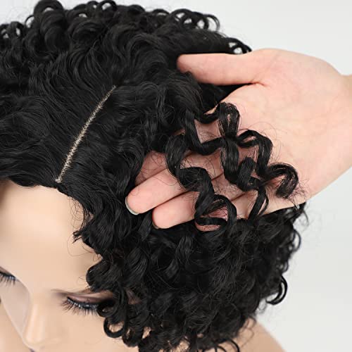 XIUFAXIRUSI XIUFAXIRUSI Curly Afro Wigs para Mulheres Negras Valores Cacheados com franja lateral Black Synthetic Full Hair Full