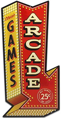 Marcas de estrada aberta Arcade Games Arrow Metal Sign - Sinal de arcade vintage para sala de jogos ou caverna
