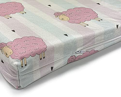Almofada de Banco de Cartoon de Ambesonne, de ovelhas abstratas com listras e corações minúsculos, almofada de espuma de tamanho padrão