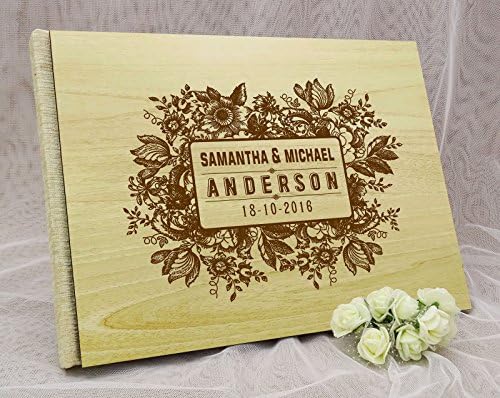 Darling Souvenir Wood Personalizado Floral Gravado Noivo e noivo Livro de conselhos personalizados de convidados de casamento rústico