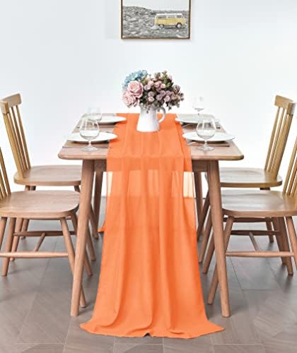 5ft 10ft Chiffon Orange Table Runner Sheer 29x120 polegadas para decoração de casamento romântica Bridal & Baby Shower Birthday Rustic Party Decoration