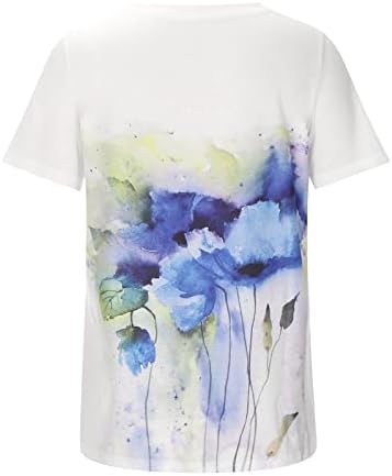 Blusa fêmea feminina para o outono de verão Crepão curta Crew algodão Floral Blouse Casual Blush Camise para meninas 3U 3U