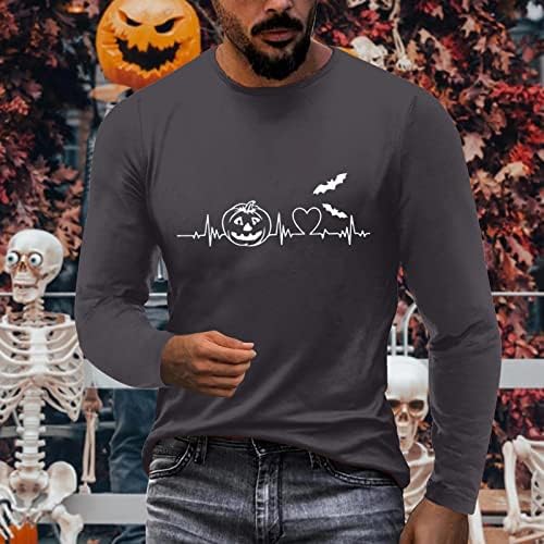 XXBR Halloween Tops para masculino, Muscle Long Sleeve Skeletton Print