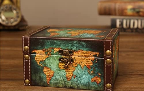 PSSOPP Vintage Wooden Storage Box Jóias Armazenamento de Jóias Coleção de Armazenamento Caixa de Armazenamento do Mapa Mundial Para