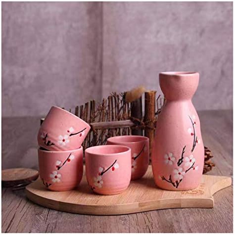 Conjunto de vinhos de 5 peças Cerâmica estilo japonês Drinkware Wine Drinking Cup Bottle Pattern Maneki Neko Sakura
