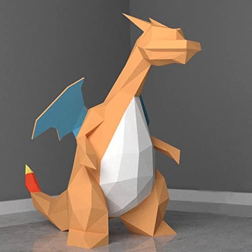 Wll-DP Fire Dragon Look Art Paper Sculpture Sculpture DIY decoração de ornamento geométrico Modelo de papel 3D Troféu criativo