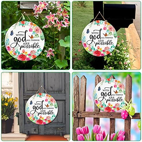 Facraft Spring Welcome Wreaths Sign Para a Front Door Farmhouse Religious Christian Home Decorations Sinal com Deus,