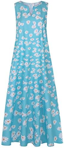 Vestidos de verão Ollysqiar para mulheres 2023 Casual Sundress Loose Sunest Split Maxi Dresses Dress Long Beach com bolso