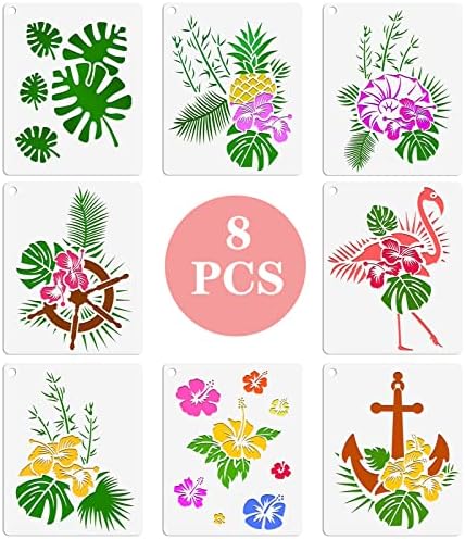Ootsr 8 PCs Pintura de flores Estêncils para artesanato, modelo de desenho de arte reutilizável de 11,7 x8.3 de folhas de