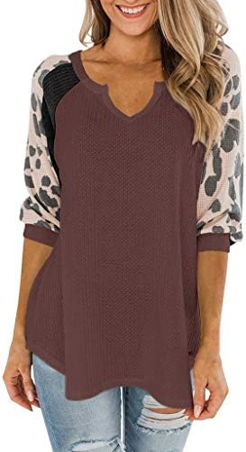 MEIKOSKS LEOPARD PRIMEIRA CLASTEMENS WOMENS Três quartos de manga V blusas casuais de decote em V