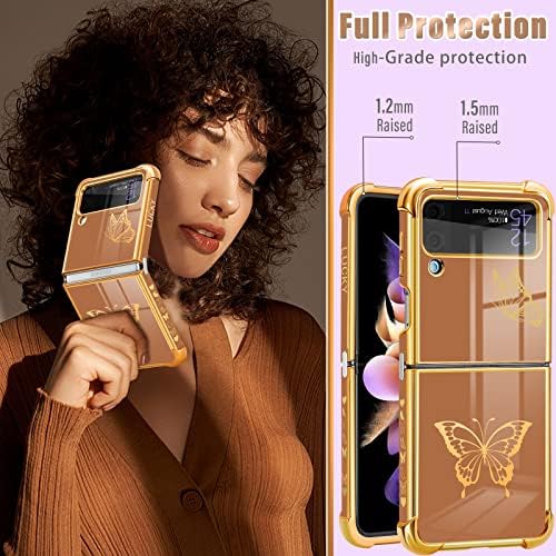 Goocrux para Samsung Galaxy Z Flip 4 Case Butterfly For Mulheres meninas Casos de telefone lindos e femininos Borbatemas marrons e