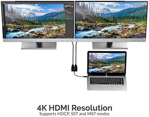 Sabrent USB Tipo C Dual HDMI Adaptador [suporta até dois monitores 4K 30Hz, compatíveis apenas com sistemas Windows]