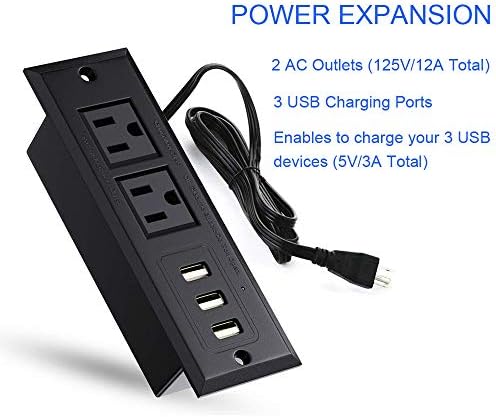 Conferência Power Strip Trind com portas USB, tira de tabela de tabela, estação de carregamento de desktop com 2 saídas e 3 portas