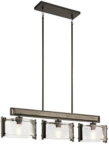 Kichler Aberdeen 9,75 3 lustre linear claro com vidro Piastra em Olde Bronze® e cinza antigo angustiado com detalhes em ferrugem