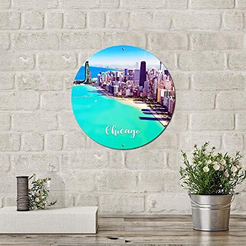 American Illinois State Cidade do horizonte da cidade de Chicago Cityscape City View Round Metal Sign Metal Prints Metal