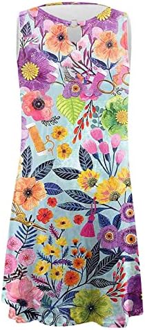 Vestido floral boho feminino de pescoço redondo sem mangas camisetas hollow mini vestidos casuais vestidos de tanque midi solto