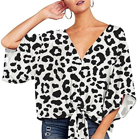 Mulheres com decote em v estampa com tes de pegada com decote em v 3/4 de chiffon batwing camisa casual blusa de camiseta