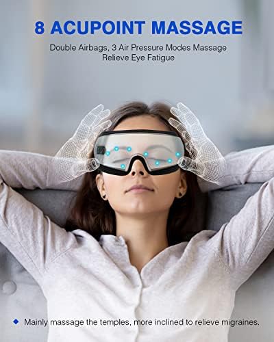 Ruord Eye Massager para enxaqueca, com vibração de compressão de calor recarregável de música bluetooth, 5 modos