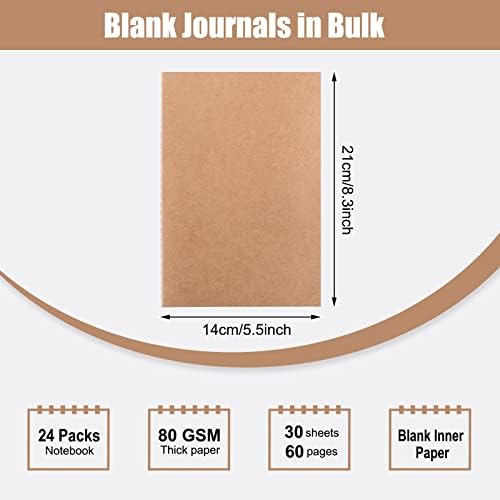 EOUT 24 PACK Kraft Notebooks, revistas em granel, cadernos de esboço em branco, 60 páginas, 30 folhas, 80gsm, 8,3x5,5