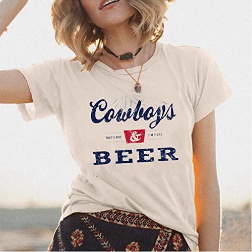 Cowboys e camisa de cerveja Mulheres Vintage Western Rodeo T-shirt Função country Função Country Party Tee Cowboy Graphic Tops