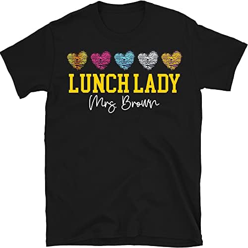 MOOBLA almoço camisa de coração listrado, camisa personalizada para almoço, camisa de equipe de cafeteria, camiseta da senhora do almoço, presente de senhora da vida