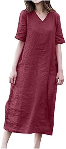 Vestido de linho étnico feminino verão de verão A-line Sundrend-deco