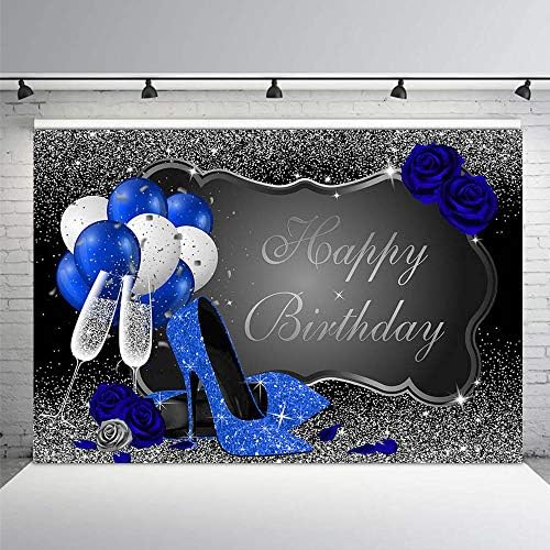 Mehofond glitter azul e prata foto fundo props royal azul salto alto balões champanhe blue rose para qualquer idade adulta adulta