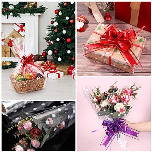 Rolo de envoltório de celofane StoBok | Largura desdobrada de 32 polegadas x 100 pés, embalagem de papel de florista branca com 20pcs Pull Ribbon 3 mil engross clara embrulhamentos para flores, cesta, comida, papel de embalagem