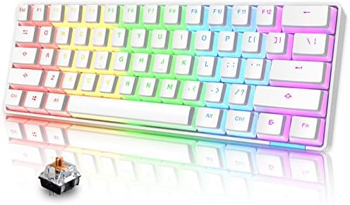 Mini sem fio 60% de modo duplo BT5.0/USB-C Teclado de jogos mecânicos com fosco com casca de casca de arco-íris iluminada iluminada ergonômica anti-Ghosting Rainbow para PC Mac Gamer Mac Gamer