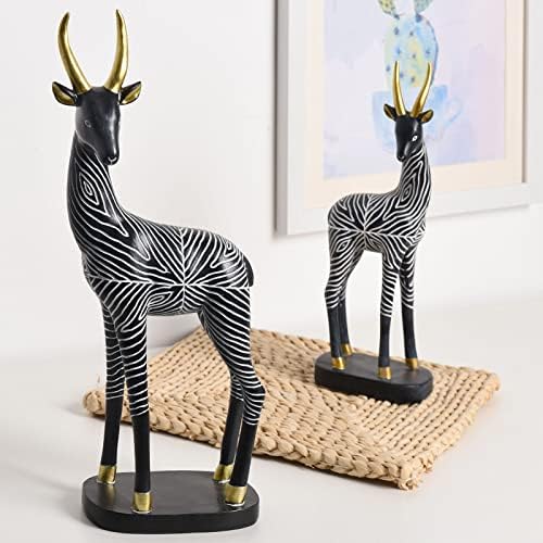 Kakizzy Animal Esculturas Decoração de casa, 2 peças Antelope estátuas e esculturas africanas para decoração da estante de