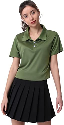 Camisa de golfe de pólo feminino Camisa de golfe seca Hortigo Wicking de manga curta esporte ativo de roupas de golfe pólo tampo colarinho com botões treino