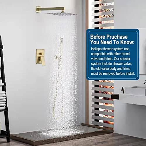 Sistema de chuveiro de ouro de Holispa, torneira de chuveiro conjunto com chuveiro de chuva de 10 polegadas e cabeçotes de mão,