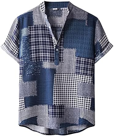 Camisas de botão de moda masculina Camisetas casuais Imprimir tie de tie de manga curta linen de algodão lapela Basic camiseta Men blusa