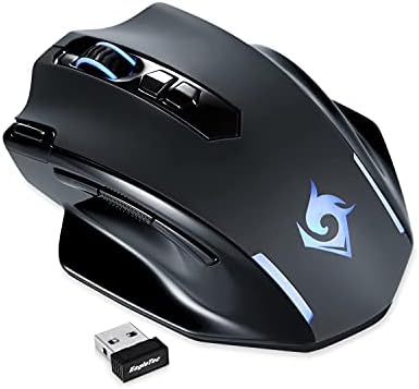 EagleTec MG001 Mouse de jogos sem fio ergonômico, LED LED Lit sem fio Mouse portátil de computador com 9 botões programáveis ​​e