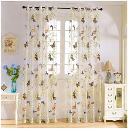 DAESAR 2 painéis cortinas semi -pura para a sala de estar, cortinas de ilhós de voile linho multicolor transparente Butterflies Tratamento