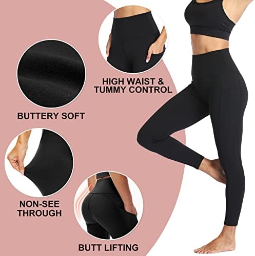 Nexiepoch 4 Leggings para mulheres com bolsos- Controle de barriga de cintura alta para treino executando calças de ioga Reg