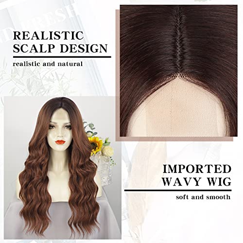 Perucas de ombre marrom de rainhas aisi para mulheres longas perucas onduladas com raízes escuras de aparência natural resistente