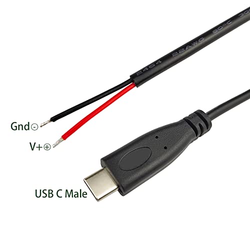 USB C Pigtail 2 Cabo núcleo, pacote USB 2.0 de 4 pacote de 2 pinos Cabo de tranças DIY 5V 3A 22AWG USB C Cabo de alimentação preto