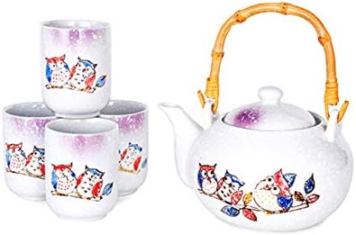 Conjunto de chá japonês de folhas soltas, bule de cerâmica de 22 onças com infusor e xícaras de chá, corujas de boa