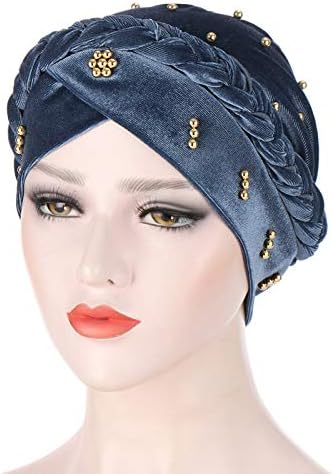 Headwrap plissado de turbante para mulheres torcidas gorro de pérolas de chapéu de cor de turbante de cor sólida chapéu de