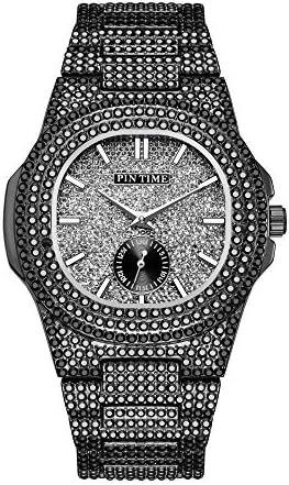 Drocuamgoya Men Women Iced Out Watch Aço inoxidável Big Diamond Stone Bling Analog Relógio de pulso para homens Pavimentados