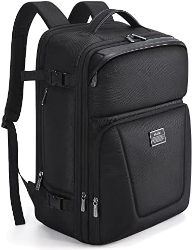 Voo leve 17,3 ”Laptop Travel Mackpack, 36.5L Airline aprovou Carry On Backpack para viagem de fim de semana, mochila preta resistente à água para negócios, preto