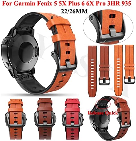 FACDEM 22/26mm Quickfit Smart Watch Strap para Garmin Fenix ​​7 7x 6 6x Pro 5x 5 mais 3HR 935 945 Banda de couro genuína Pulseira de silicone Correa