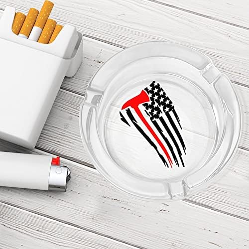 Linha vermelha fina de bombeiros de bandeira americana de vidro cinza para cigarros lixo à prova de vento pode imprimir
