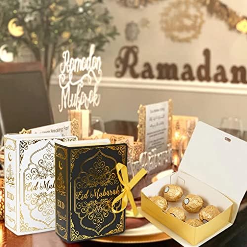 Presentes do Ramadã de Kuyyfds, Eid Mubarak Favor de caixas Ramadã Caixa de doces de tratamento com fita dourada eid