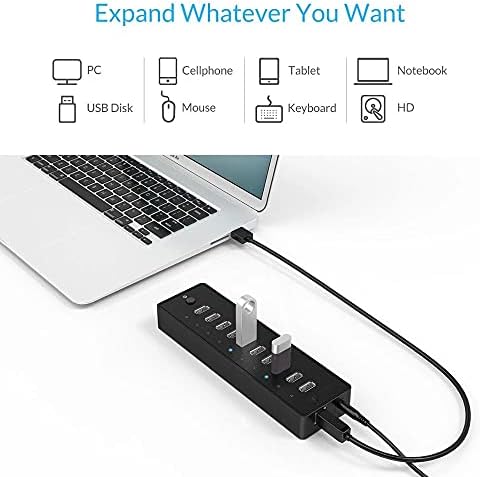 SJYDQ USB HUB 10 PORTA ABS USB2.0 Hub com adaptador de energia de 12V de alta velocidade divisor USB para acessórios para